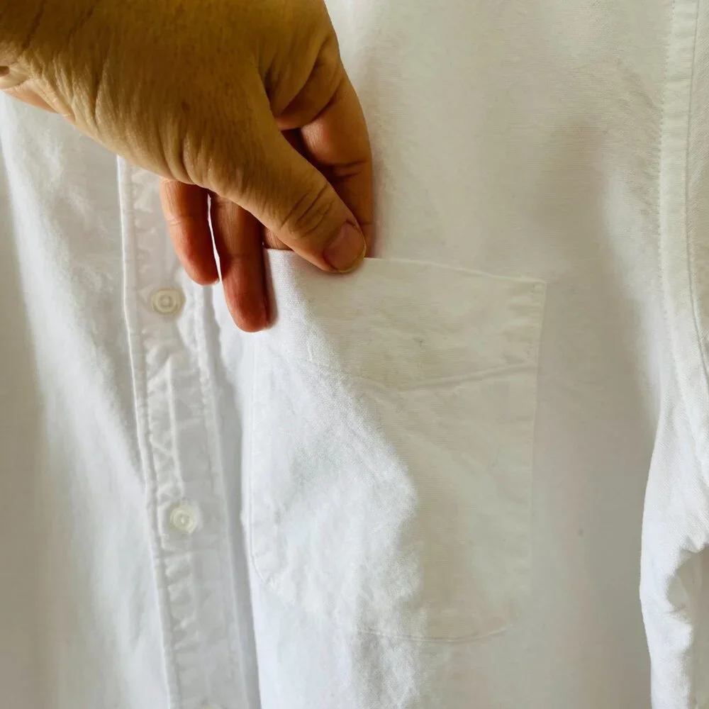 J. Crew Womens Sz L White Shrunken Button Up Shirt Broken Cotton Oxford Pocket - Picture 4 of 10